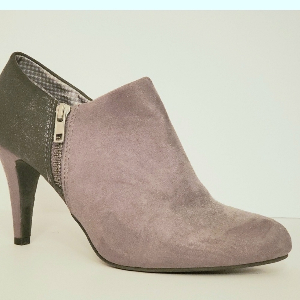 Women's gray suede shimmer ankle boots